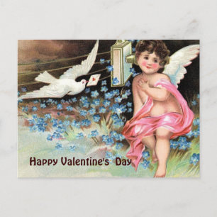 Vintage Valentinstag - Cherub mit Taubenbrief und  Feiertagspostkarte