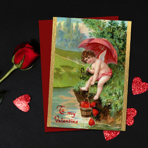 Vintage Valentinstag Cherubs Rote Herzen Feiertagskarte