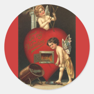 Vintage Valentinstag Cupid, Engel Brennende Liebe Runder Aufkleber