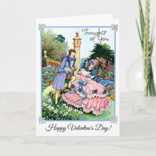 Vintage Valentinstag Dame und Mann im Garten Karte