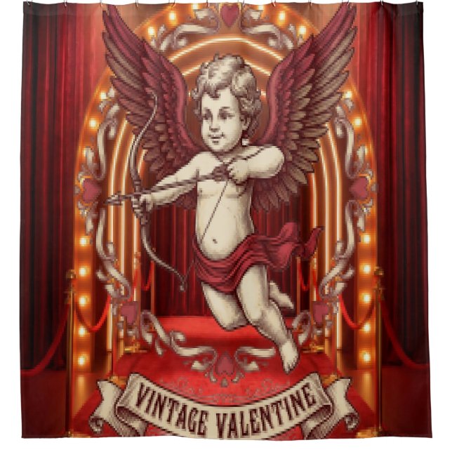 Vintage Valentinstag  Duschvorhang (Vorderseite)