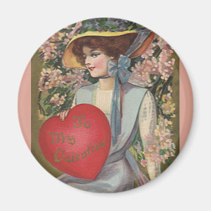 Vintage Valentinstag, elegante Dame mit Herz Magnet