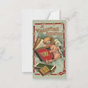 Vintage Valentinstag Engel, Cupid liest Buch Mitteilungskarte