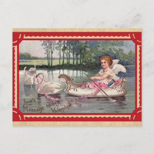 Vintage Valentinstag Engel Schwanenboot Postkarte