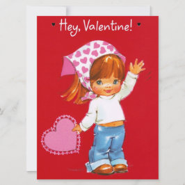 Vintage Valentinstag-Girl mit Herz Feiertagskarte