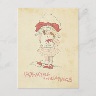 Vintage Valentinstag Grüße Süßes Mädchen Herzen Feiertagspostkarte