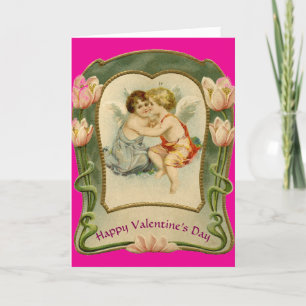 Vintage Valentinstag-Grußkarte mit zwei Engeln Feiertagskarte