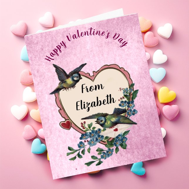Vintage Valentinstag-Karte - rosa Herzklopfe benut Karte (Von Creator hochgeladen)