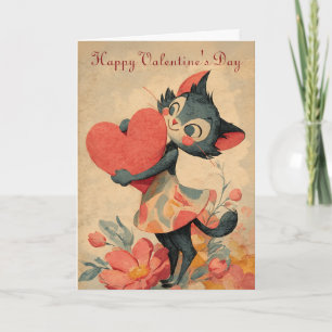 Vintage-Valentinstag-Katze mit Herz Karte