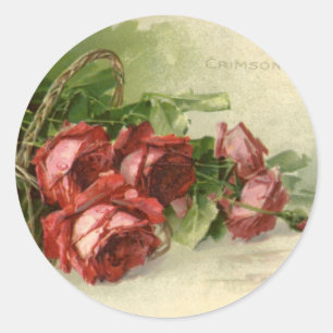 Vintage Valentinstag Liebe, Crimson-Rote Rosen Runder Aufkleber