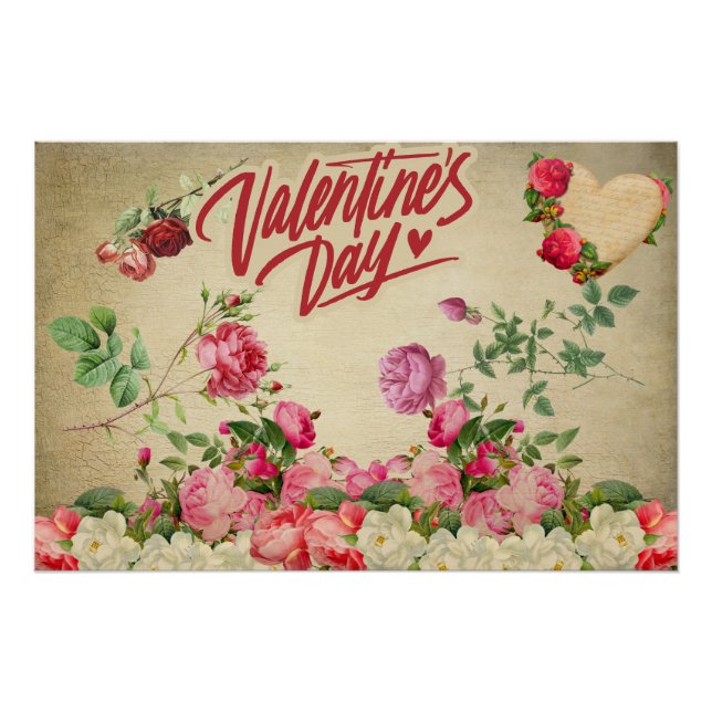 Vintage Valentinstag-Rose Poster (Vorderseite)