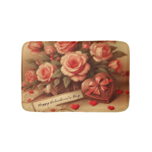 Vintage Valentinstag Schokolade und Blume Badematte