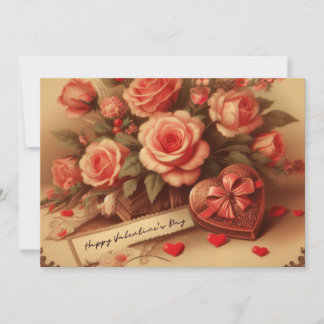 Vintage Valentinstag Schokolade und Blume Feiertagskarte