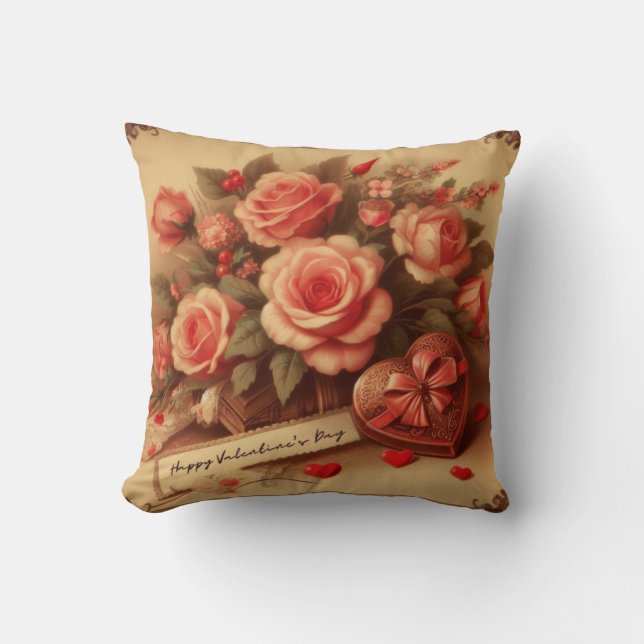 Vintage Valentinstag Schokolade und Blume Kissen (Vorderseite)
