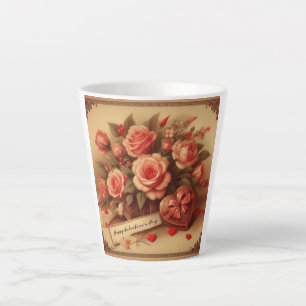 Vintage Valentinstag Schokolade und Blume Milchtasse