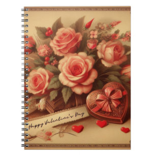 Vintage Valentinstag Schokolade und Blume Notizblock