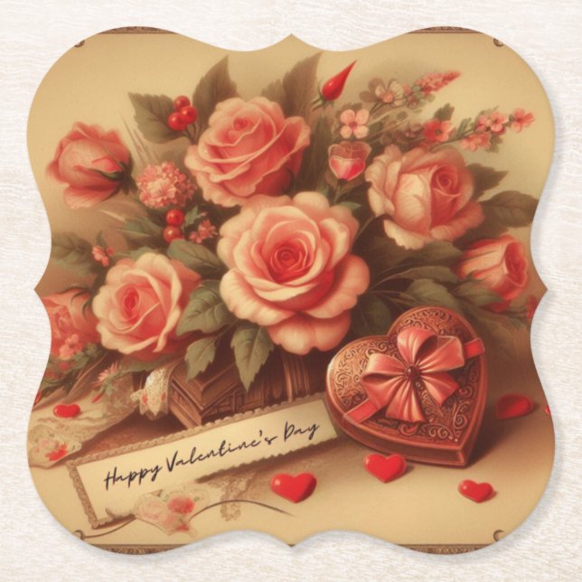 Vintage Valentinstag Schokolade und Blume Untersetzer (Vorderseite)