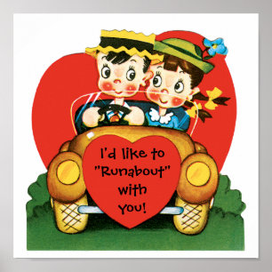 Vintage Valentinstag, süßer Junge und Mädchen im A Poster
