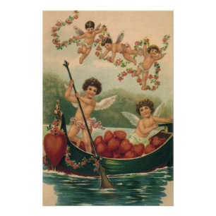 Vintage Valentinstag, viktorianische Cherubim im B Poster