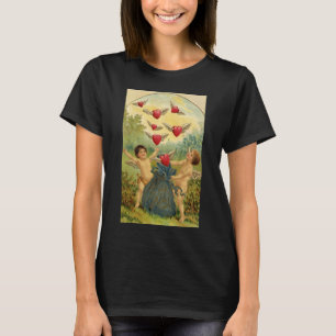 Vintage Valentinstag, viktorianische Cherubs Herze T-Shirt