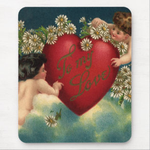 Vintage Valentinstag viktorianische Cherubs in Him Mousepad