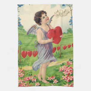 Vintage Valentinstag, viktorianischer Engel mit He Geschirrtuch
