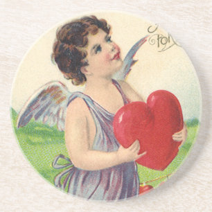 Vintage Valentinstag, viktorianischer Engel mit He Getränkeuntersetzer