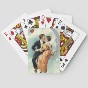 Vintage Valentinstag viktorianischer Kuss auf dem Spielkarten