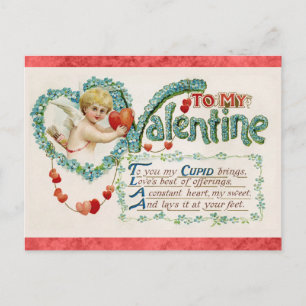 Vintage Valentinstag viktorianisches Cupid-Gedicht Postkarte
