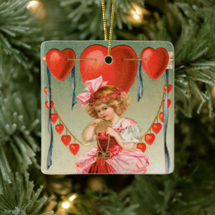 Vintage Valentinstag, viktorianisches Mädchen mit  Keramikornament