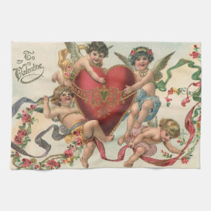 Vintage Valentinstage, viktorianische Engel Cherub Geschirrtuch