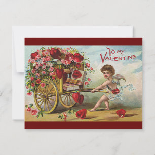 Vintage‑Valentinstagsengel, Wagen der Liebesherzen Feiertagskarte