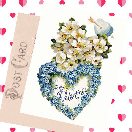 Vintage Valentintagskarte Blaues Herz Feiertagspostkarte