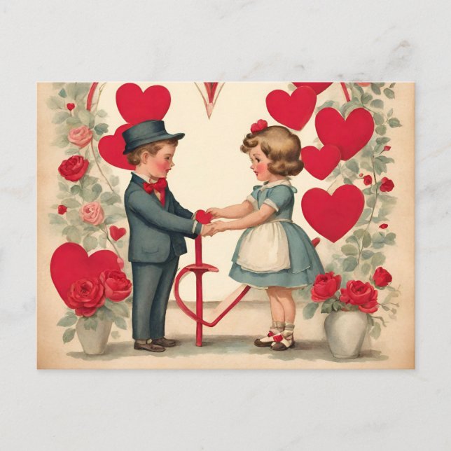 Vintage Valentintagskinder Feiertagspostkarte (Vorderseite)