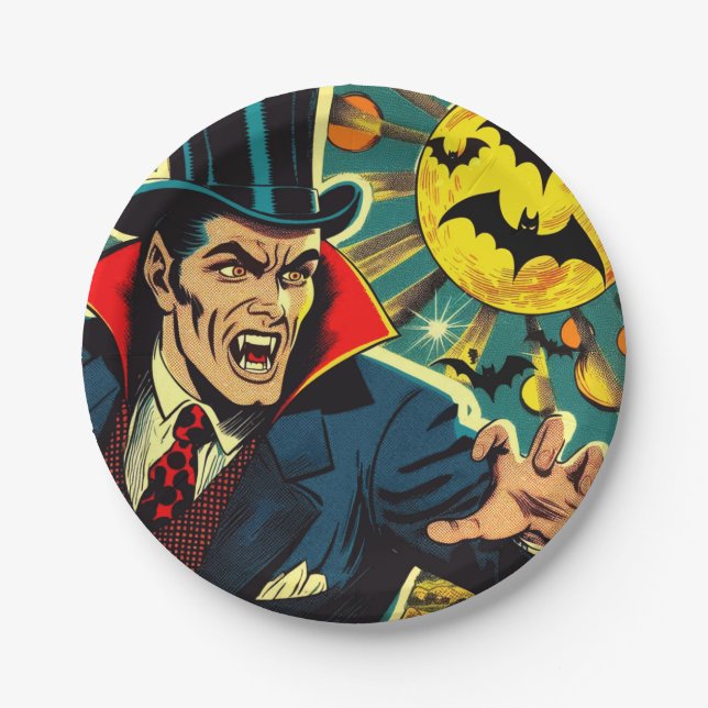 Vintage Vampire-Comicen Pappteller (Vorderseite)