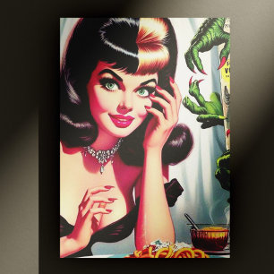 Vintage Vampirfrau Postkarte