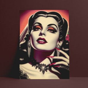 Vintage Vampirfrau Postkarte