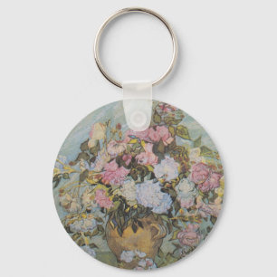 Vintage Van Gogh Vase mit rosa Rosen Schlüsselanhänger