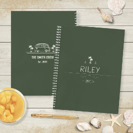 Vintage Van Life Olive Green Surfer Road Trip Notizbuch