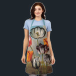 Vintage Variegated Tulip Flowers in a Landscape Schürze<br><div class="desc">Vintage illustration botanical nature design featuring seven variegated tulips with an antique Dutch inspired landscape design in the background,  c 1830. Variegated tulips are striking,  multi-colored flowers featuring stripes,  streaks,  or flames,  historically prized during the 17th-century Dutch "tulipomania" as symbols of wealth.</div>
