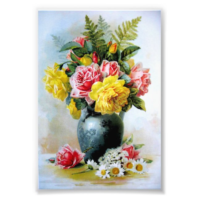 Vintage Vase der Rose Fotodruck (Vorne)