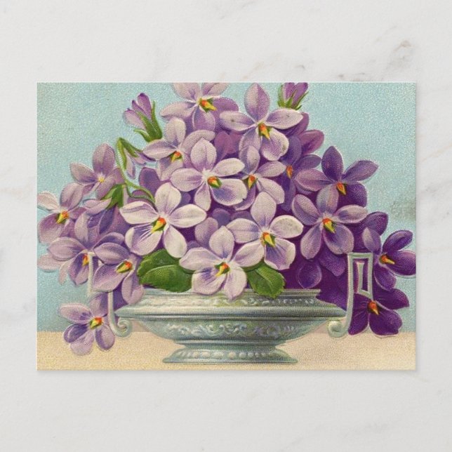Vintage Vase der violetten Blumen Postkarte (Vorderseite)