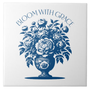 Vintage Vasenblume Blau Chinoiserie  Fliese