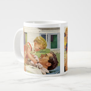 Vintage Vatertag, glückliche Familie in den Vorort Jumbo-Tasse