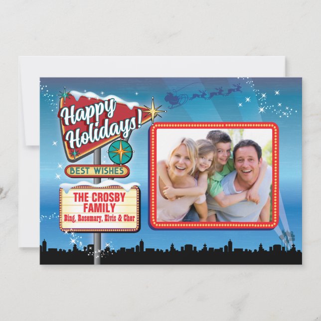 Vintage Vegas Neon Weihnachtskarten signieren Einladung (Vorderseite)