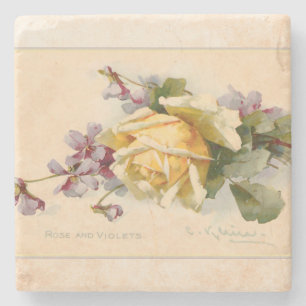 Vintage Veilchen und Rosen Steinuntersetzer