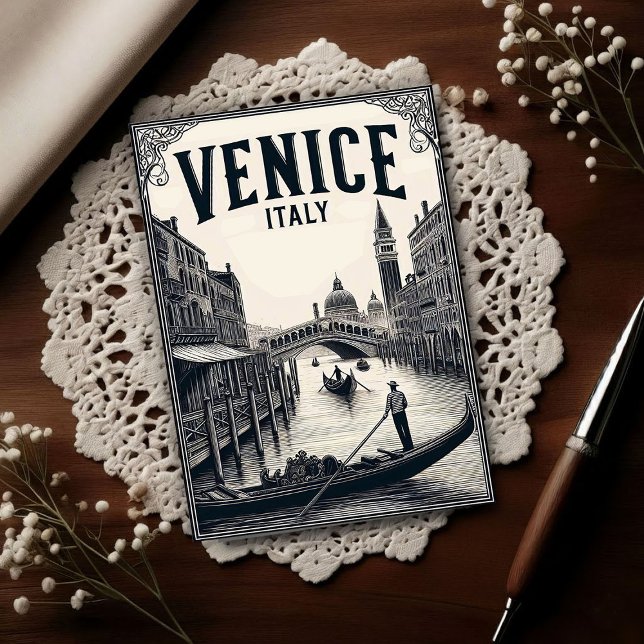 Vintage Venice Italy Gondola Travel Postkarte (Von Creator hochgeladen)