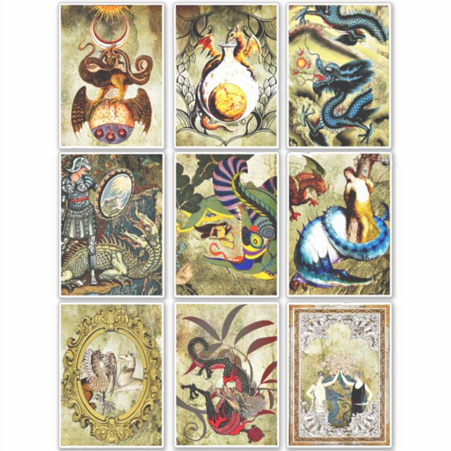 Vintage veränderte Kunst Dragons verleiht Märchenk Aufkleber (Vorderseite)