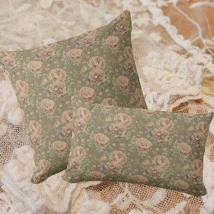 Vintage verblasste pfirsichrosa Rosen staubgrün Kissen