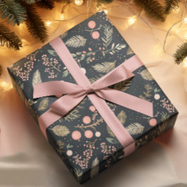 Vintage verblasste Schwarz-Rosa-Ornamente Botanisc Geschenkpapier